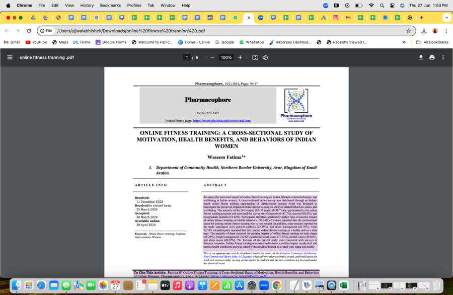 Published research paper on online fitness training
